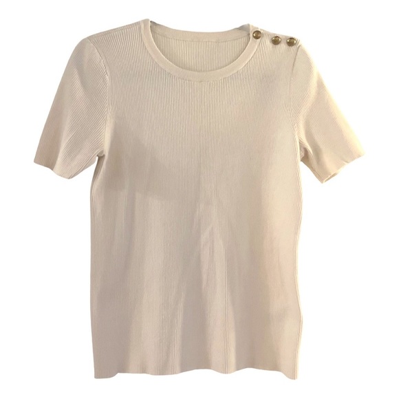 RALPH LAUREN Ivory Button-Trim Crew Neck Sweater Sz Medium - Preloved - Picture 2 of 5